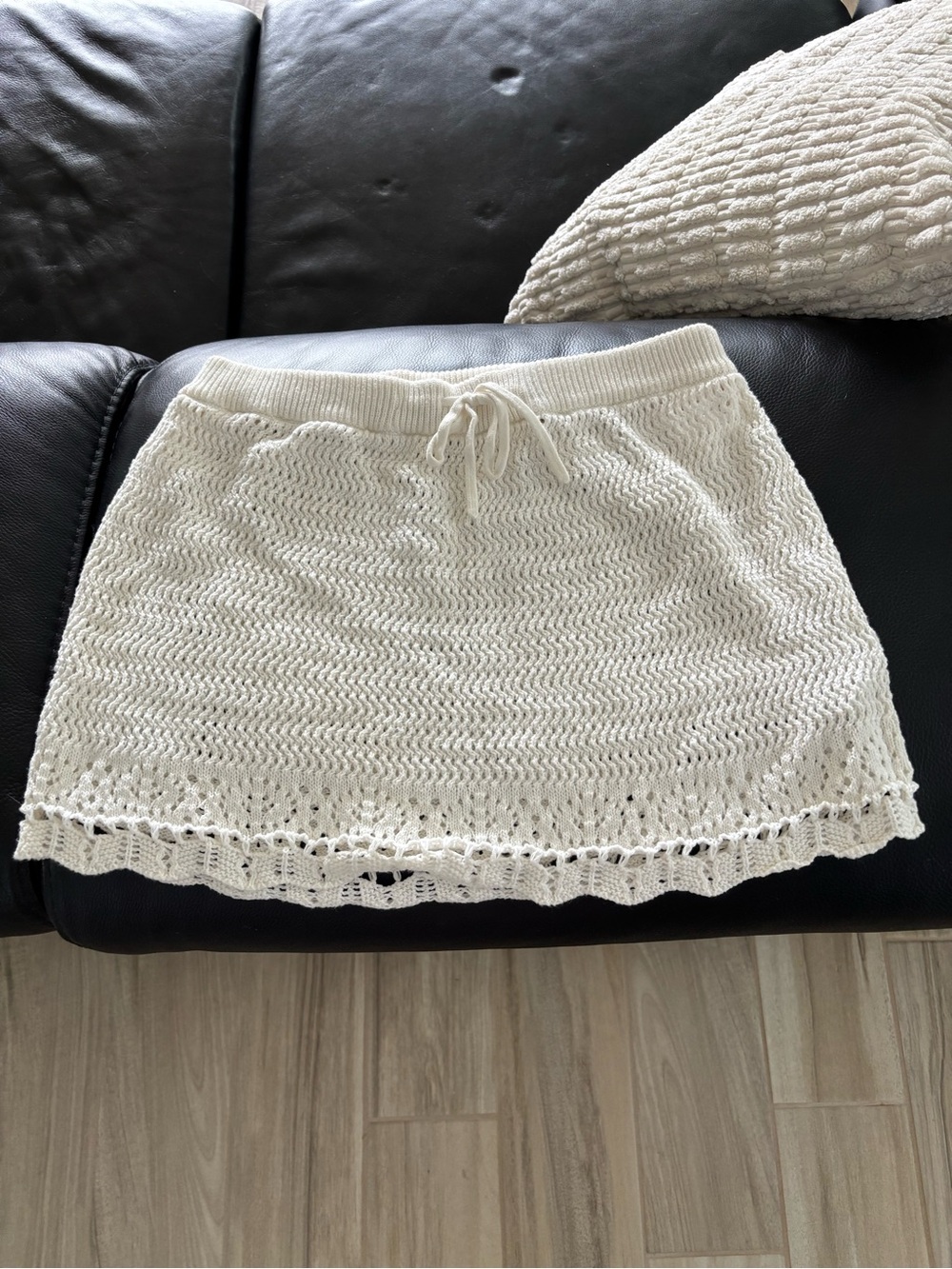Hollister Cream Crochet Knit Midi Skirt with Drawstring Swim cover up